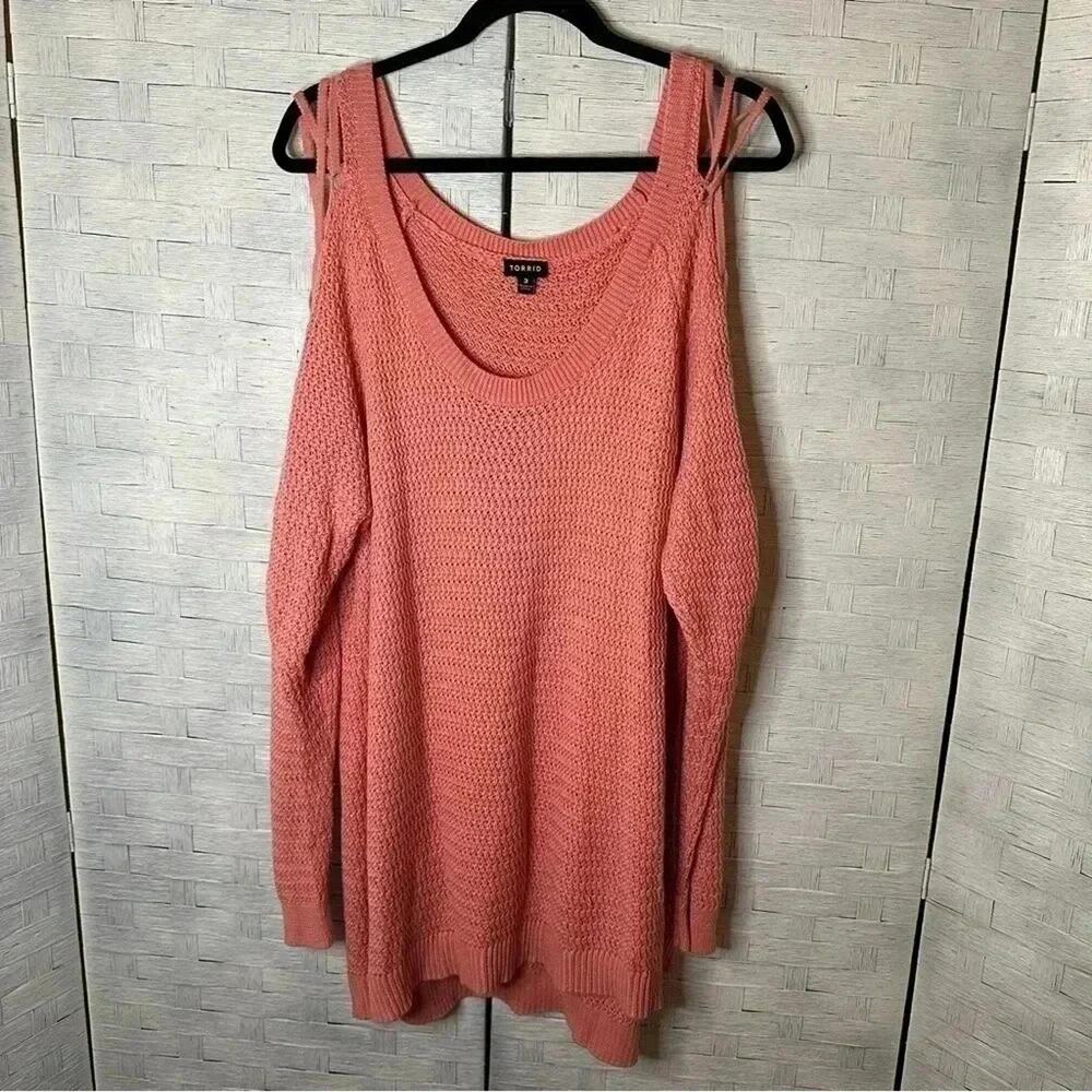Torrid Womens Sweater Open lace up Shoulder loose bohemian keyhole plus size‎